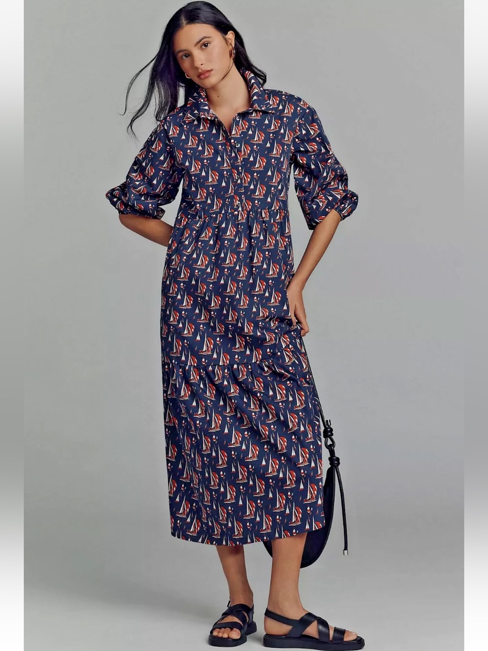 ⛵✨ Maeve Sailboat Print Shirt Dress Nautical Button Front XS Anthropologie ✨⛵